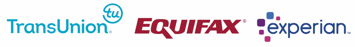 TransUnion, Equifax, and Experian bureau reporting logos